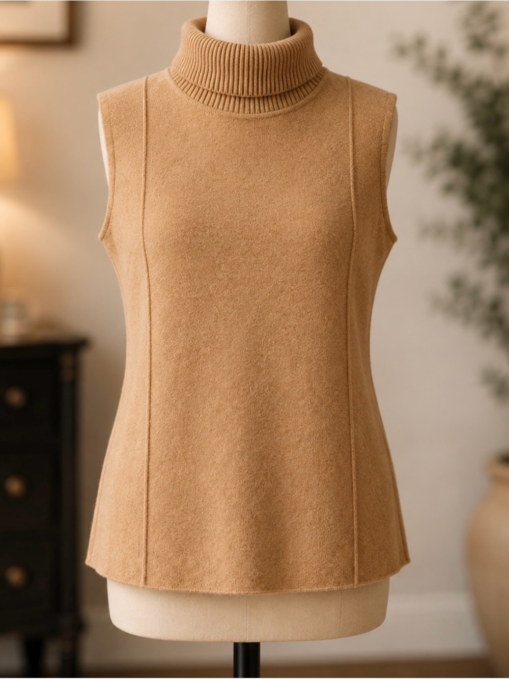 Zara Sleeveless Turtleneck Knit Sweater Sleeveless Camel Tan size small